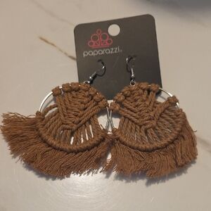 Paparazzi Brown Woven Fringe Earrings